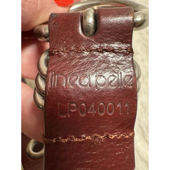 Linea Pelle Belt Skinny Brown Leather Grommets Silver Tone Size M EUC main image 4